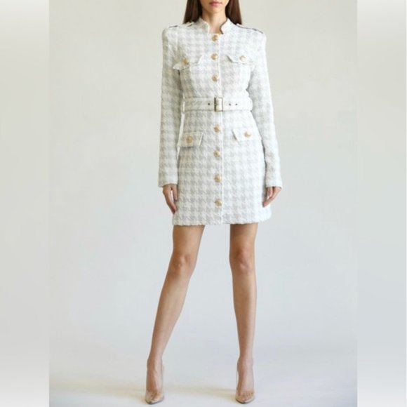 NEW Elena White Silver Tweed Blazer Dress